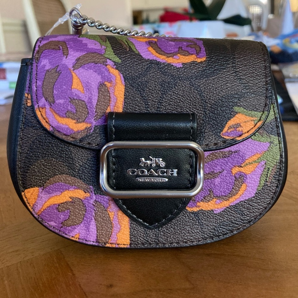 Coach Card Purse with Detachable Chain Strap ~ In Signature Canvas w/ Rose Print
